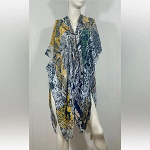 Comfyluxe Blue Yellow Bathing Suit Coverup OS One Size Kimono